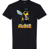 Black Cartoon bee in a black suit and fedora with bold “KGBEE” text.