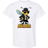 White Cartoon bee in a black suit and fedora with bold “KGBEE” text.
